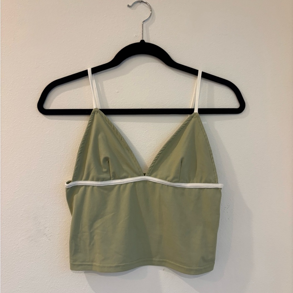 Green Crop Top with White Trim